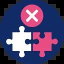 Icon zeigt zwei nicht zueinanderpassende Puzzleteile und ein Verbotszeichen