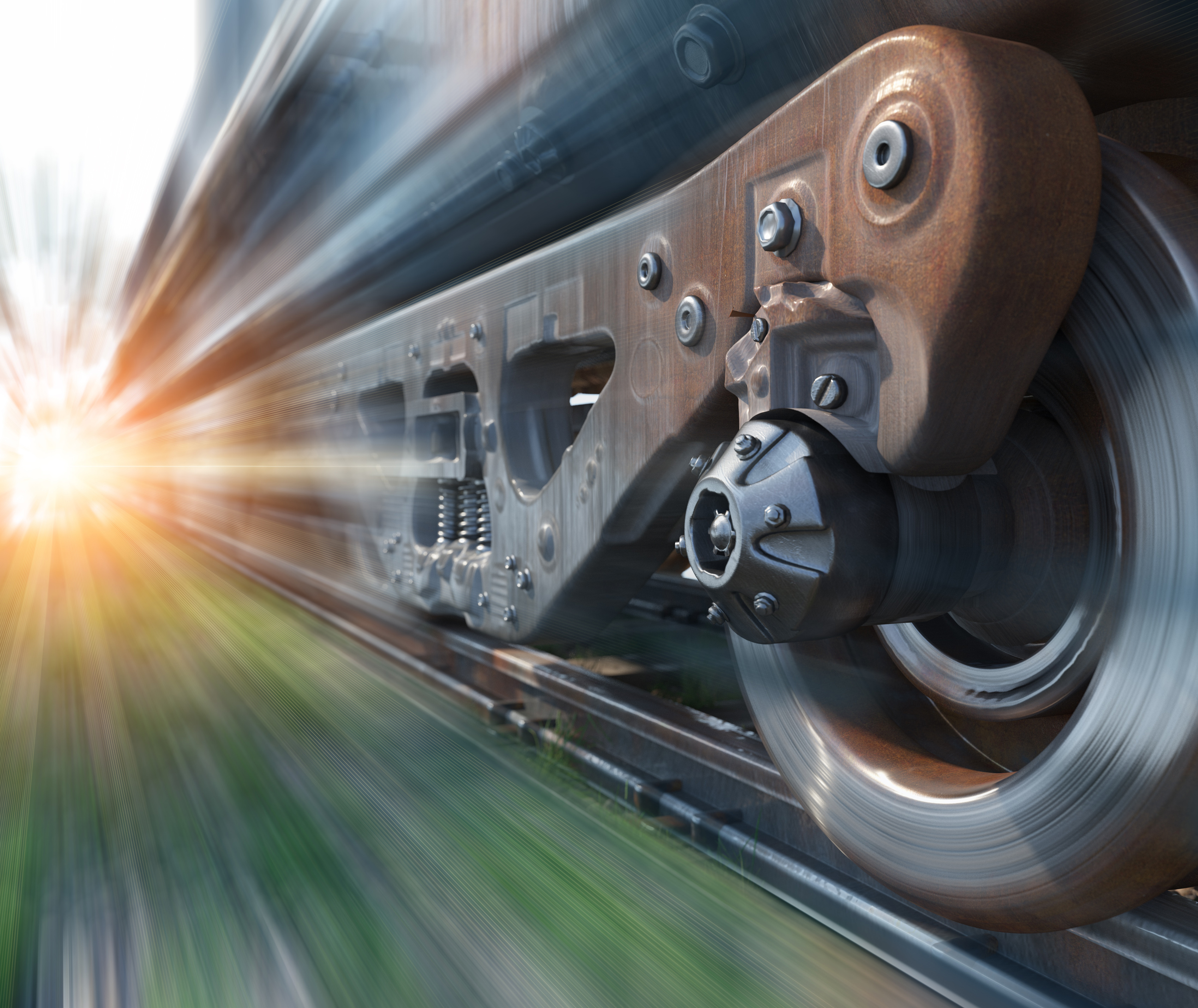 Eine Eisenbahn fährt mit hoher Geschwindigkeit