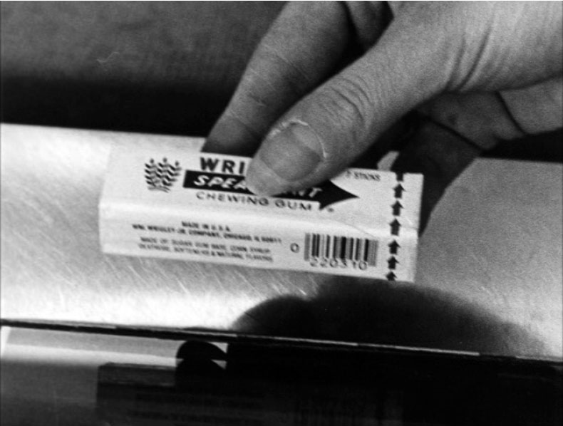 Wie alles begann... Bild des ersten gescannten Produkts, eine Wrigley Kaugummi Packung.