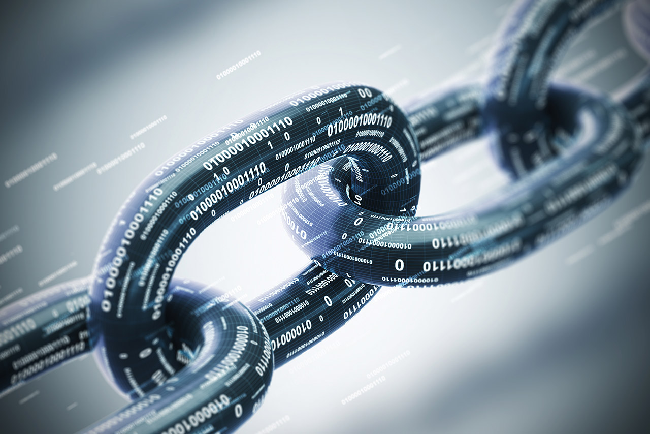 Blockchain Initiative Logistik Schwarze Kette mit Kettengliedern in Nahaufnahme