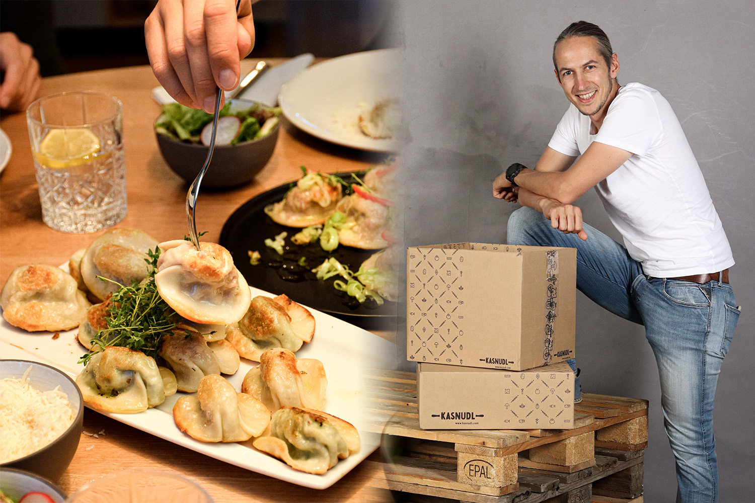 Andreas Schrittesser Kasnudl am Tisch und Andreas Schrittesser