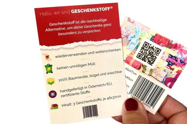 Geschenkstoff Label mit GS1 Strichcode