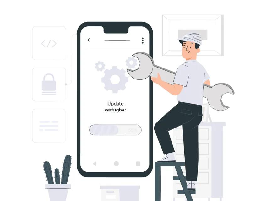 Handwerker schraubt an verfügbaren Updates