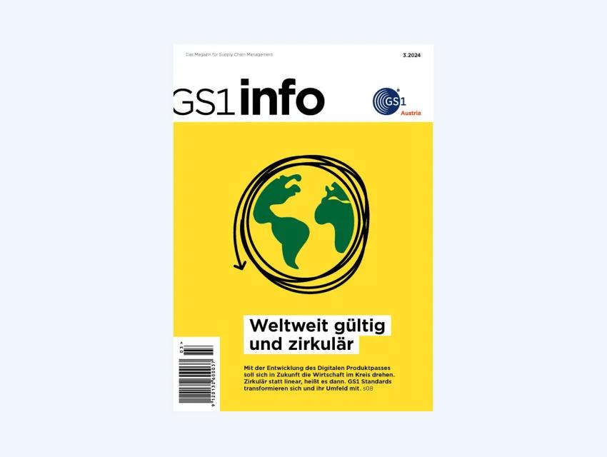 Cover der GS1 info 3.2024 mit Schwerpunkt „Von linear zu zirkulär“