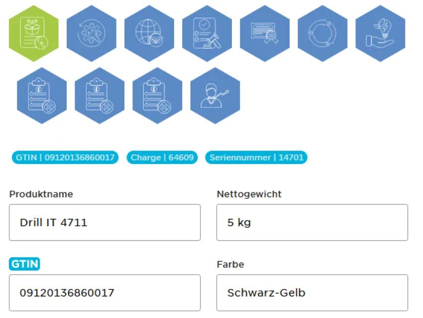 Screenshot aus dem DPP-Demo-Tool: Produktinformationen
