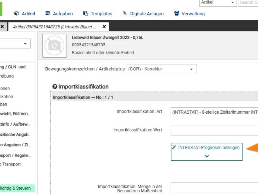 Screenshot aus dem GS1 Sync Produktiv-System mit Schritt 2a