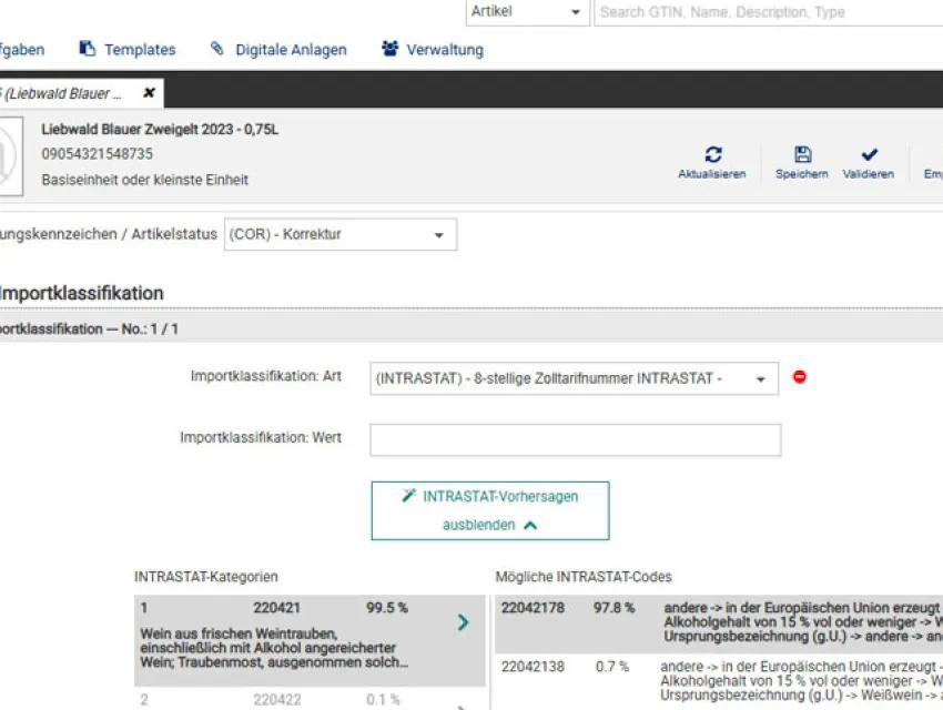 Screenshot aus dem GS1 Sync Produktiv-System mit Schritt 2b