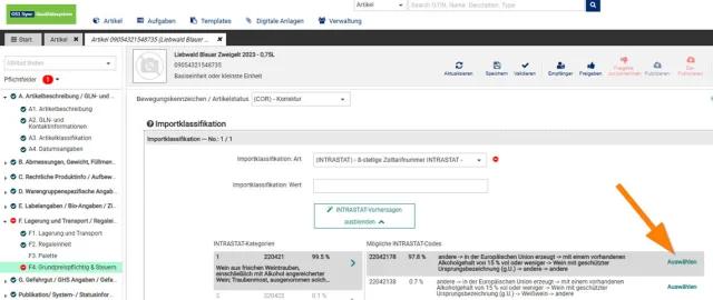 Screenshot aus dem GS1 Sync Produktiv-System mit Schritt 2b