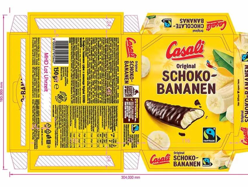 Etikett/Verpackungslayout von Casali Schokobananen