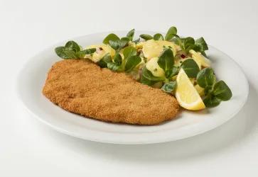 Ein Wiener Schnitzel mit Kartoffel-Vogelsalat von Landena