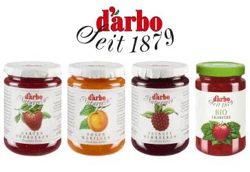 Darbo Konfitürengläser Himbeere, Erdbeere, Marille und Bio Erdbeere