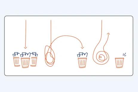 Illustration stellt Recycling, lineares und zirkuläres Wirtschaften gegenüber