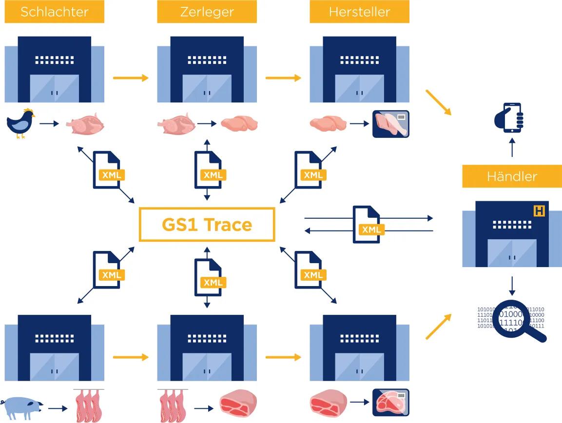 Eine Grafik zur Erklärung, an welchen Punkten in der Supply Chain Rückverfolgung ablaufen kann