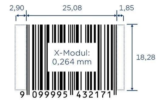 Abbildung der Abmessungen eines EAN-13 für Scannerkassen