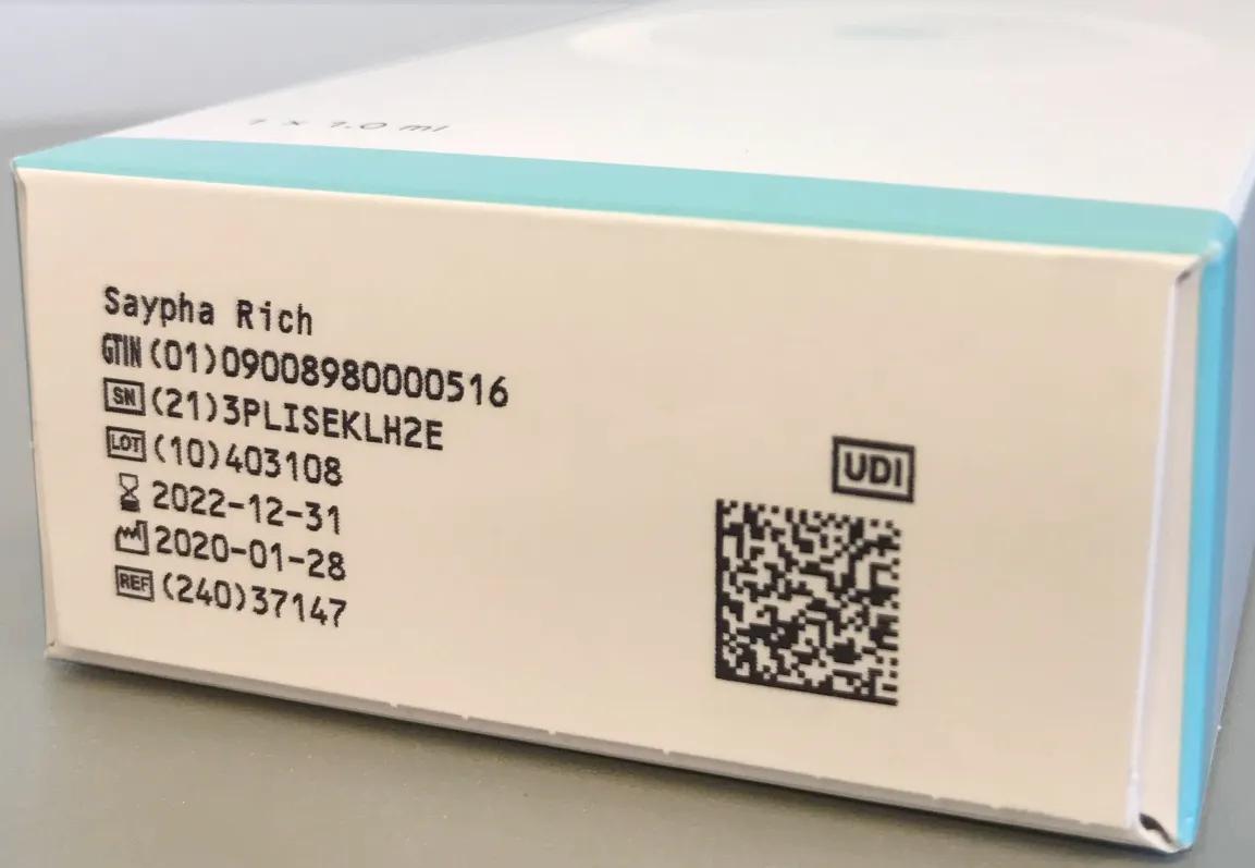 GS1 DataMatrix Anwendung auf einer Medikamentenverpackung