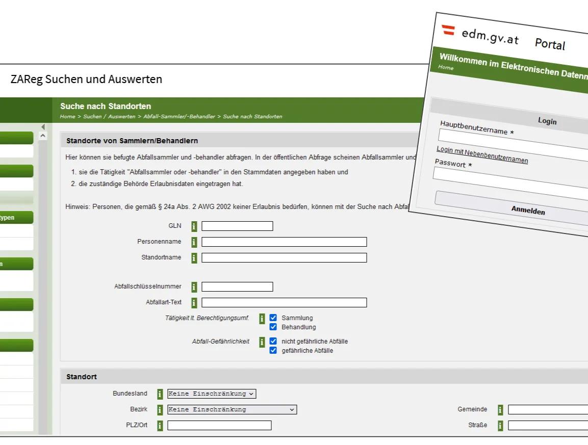 Screenshot aus dem Elektronischen Datenmanagement-System