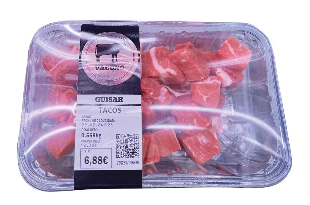 Verpacktes Fleisch der spanischen Supermarktkette MERCADONA mit QR Code mit GS1 Digital Link am Etikett