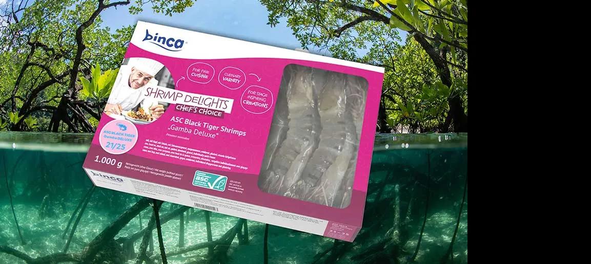 Verpackung von Garnelen von Concept Cool mit Mangrovenwald im Hintergrund