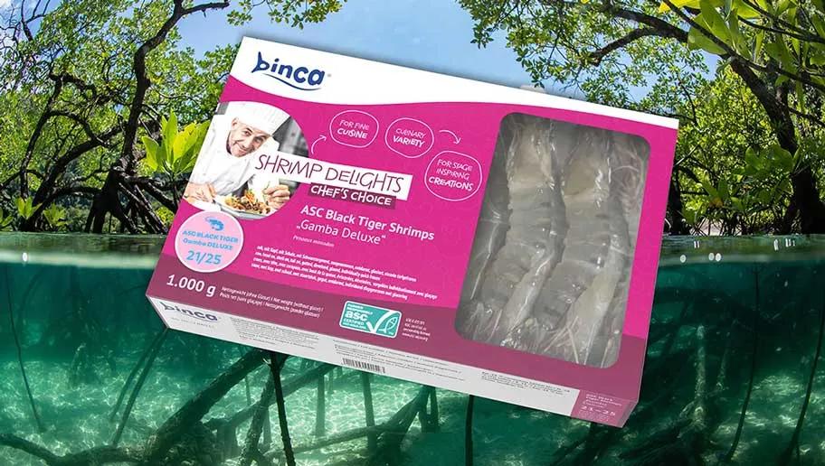 Verpackung von Garnelen von Concept Cool mit Mangrovenwald im Hintergrund