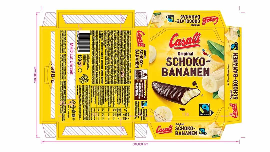 Etikett/Verpackungslayout von Casali Schokobananen