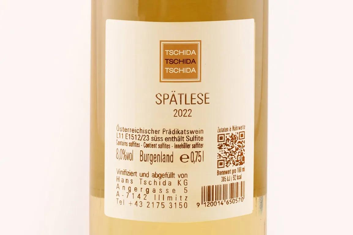 Wein-Etikett mit 2D Code als Link zum E-Label mit Nährwerten und Zutatenliste