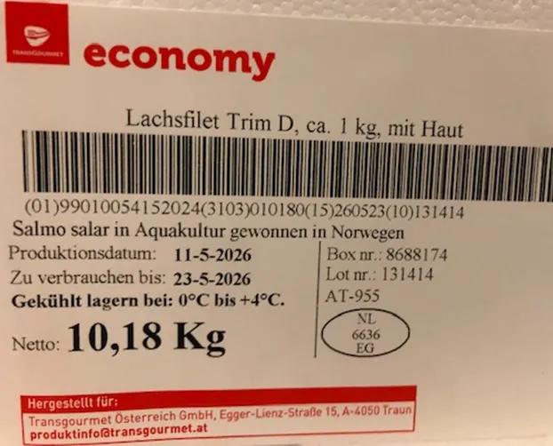 Foto vom Etikett eines Lachsfilets