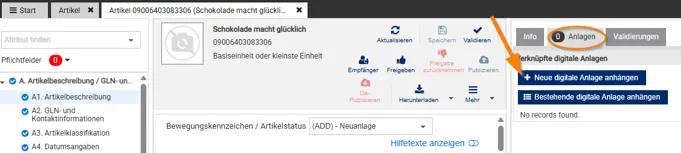 Screenshot aus dem Artikelstammdatenservice GS1 Sync
