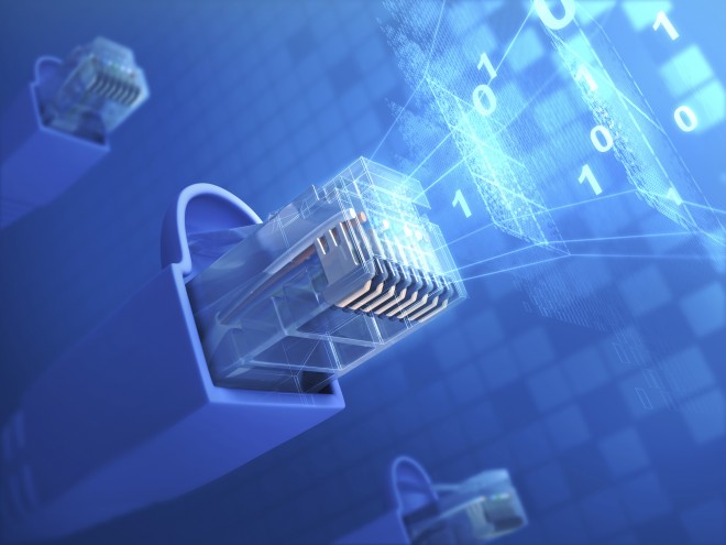 GS1 EDI Ein Computerkabel im grafisch aufbereiteten Cyberspace