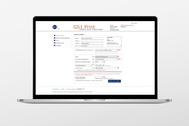 Grafik zeigt Einstiegsseite in das Service GS1 Print