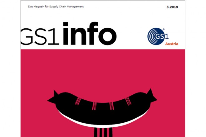 Titelstory der Ausgabe: Standards sind nicht Wurst GS1 info 3.2019 Cover mit Wurst und Gabel