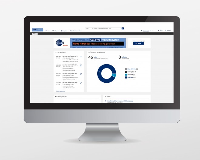 Arbeiten mit den GS1 Sync Produktivsystem Ein Bildschirm, der eine Web-Oberfläche zeigt