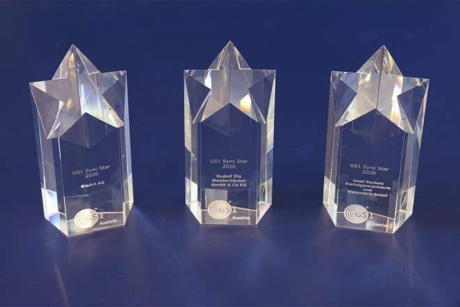 Die Trophäen der GS1 Sync Stars 2020 GS1 Sync Stars 2020 Trophäen