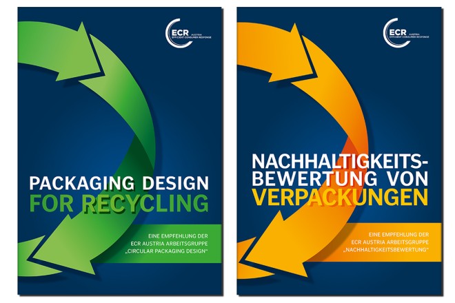ECR Austria Broschüren "Packaging Design for Recycling" und "Nachhaltigkeitsbewertung von Verpackungen"