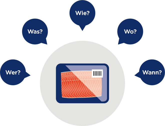Eine Grafik zum Thema Rückverfolgbarkeit, die Möglichkeiten des Services GS1 Trace zeigt