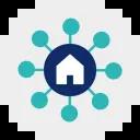 Icon zeigt ein Netzwerk - im Mittelpunkt ein Haus