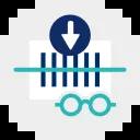 Icon zeigt Strichcode mit Brille und Pfeil