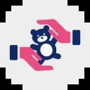 Icon zeigt Hände, die einen Teddybären halten