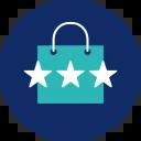 Icon zeigt Einkaufstasche mit Auszeichnungssternen