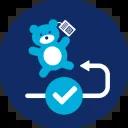Icon zeigt einen Teddybären mit Pfeilkurve und Häkchen